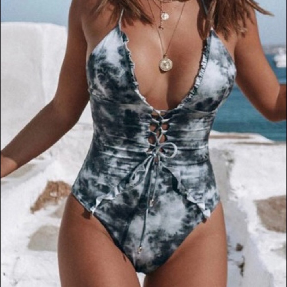 Tie Dye One Piece Tie Up Swimsuit